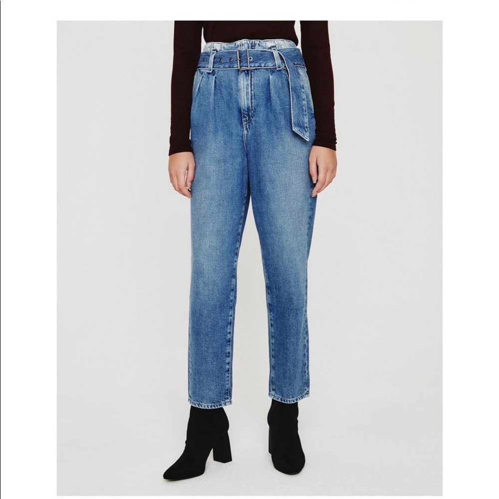 AG Adriano Goldschmied High Rise Belted Paper Bag Renn Jeans